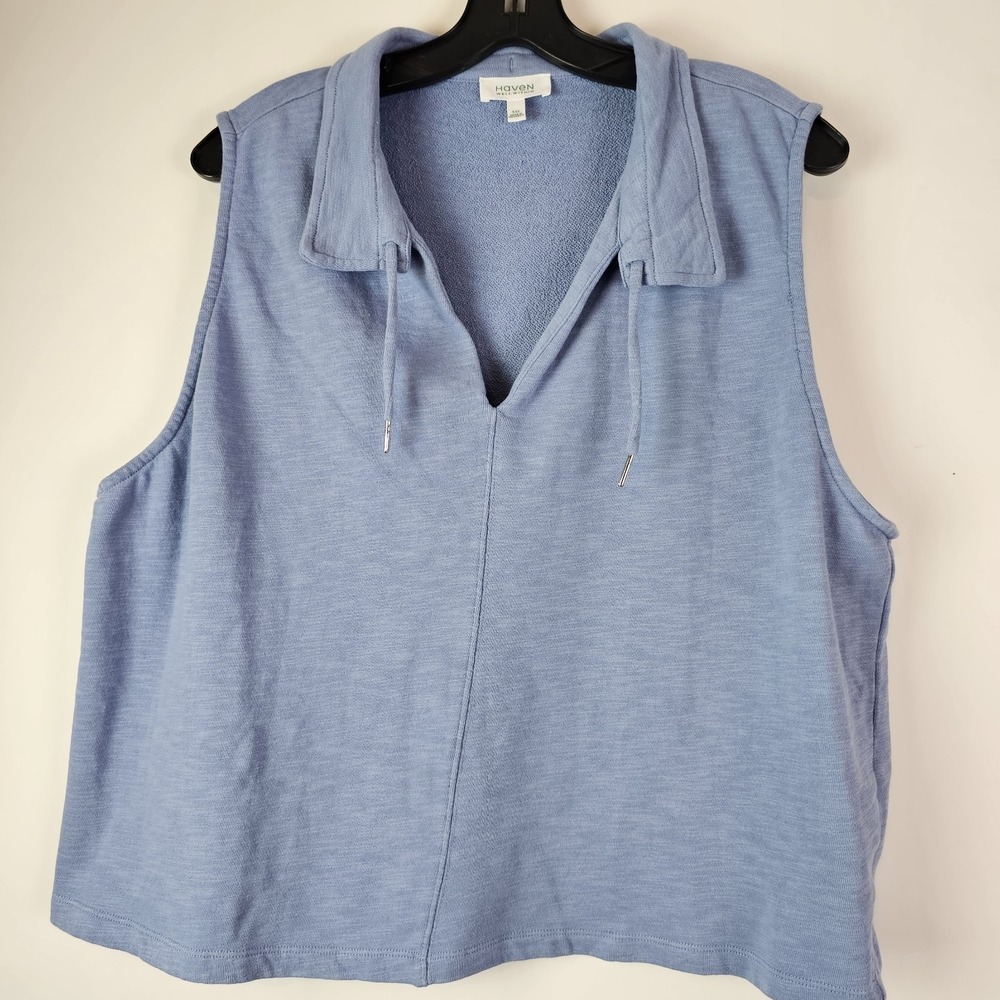 Haven Well Within Womens Cotton Slub French Terry Polo Sleeveless Top XXL Blue